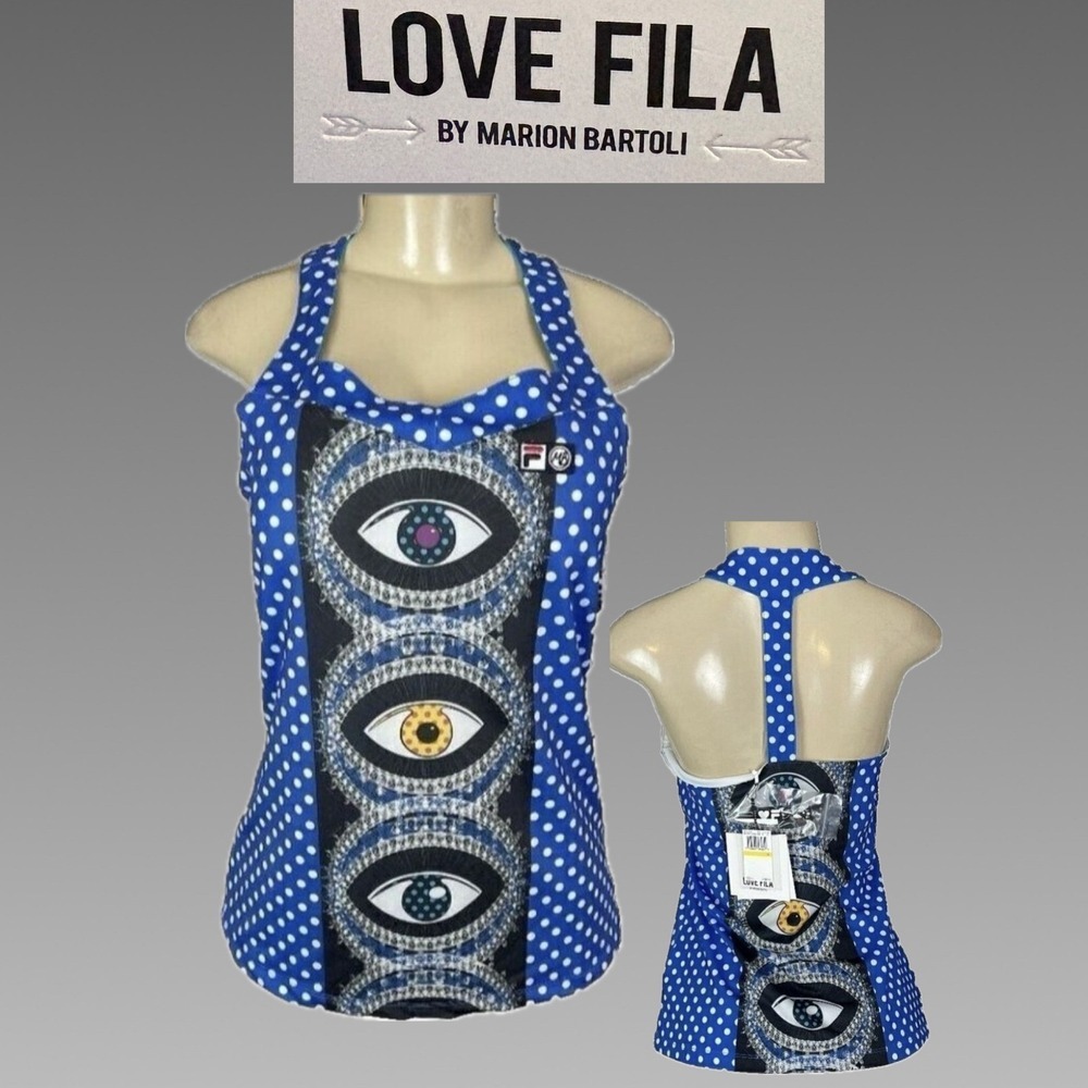 Fila Marion Bartoli Love Fila M Blue White Polka Dot Eye Graphic Lined Tank Top